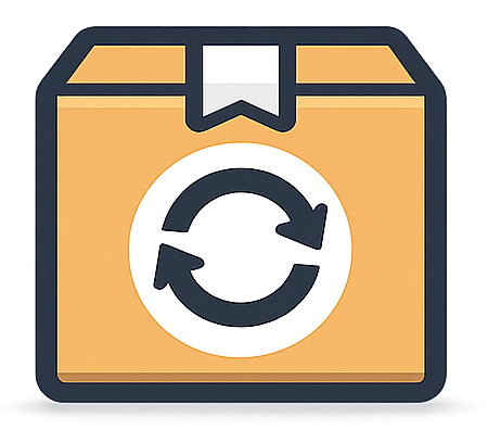 Easy returns and refund policy icon with circular arrows
