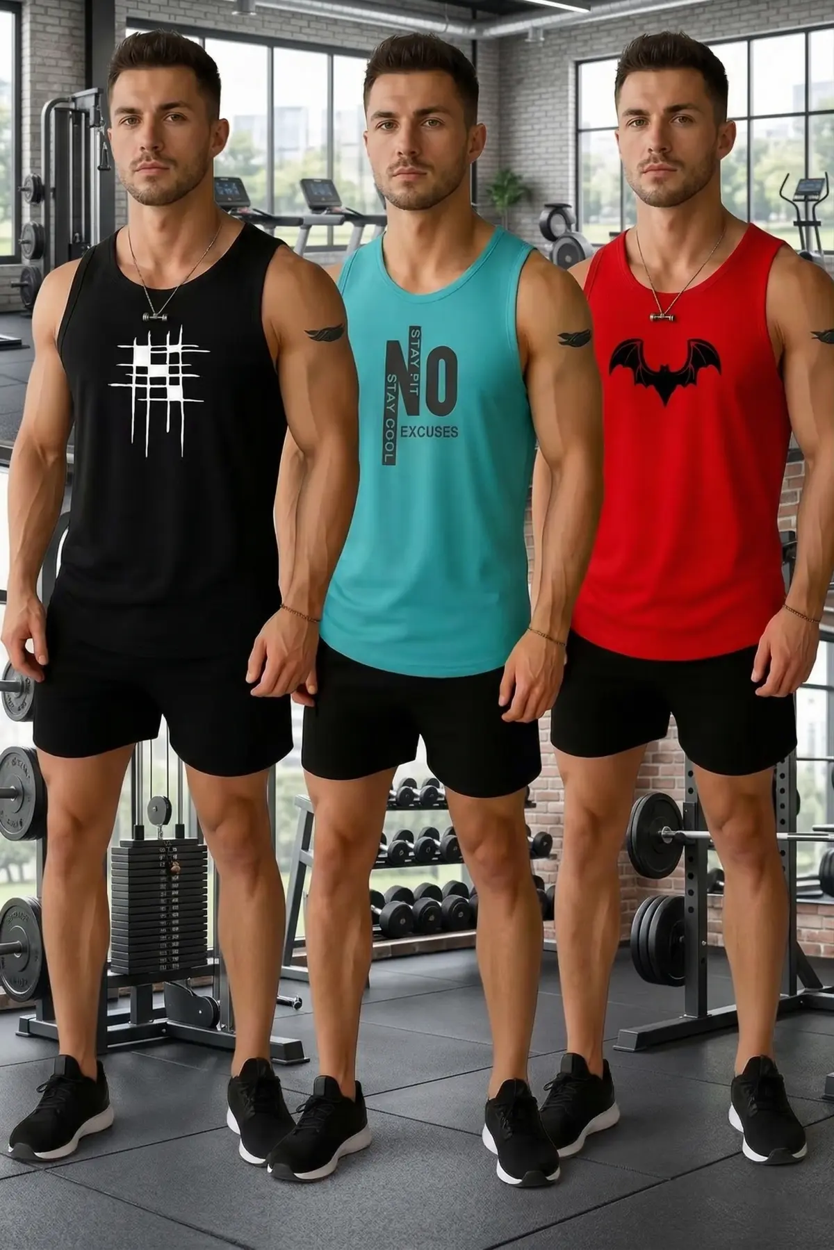 Gym vest for men combo pack red black sky blue sleeveless workout vests set of 3