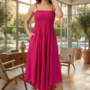 women Pink maxi dress full length rayon boho summer dress spaghetti strap