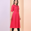 Pink-flared-cotton-kurti-for-women-with-leggings Pink flared cotton kurti for women with black leggings comfortable daily wear outfit