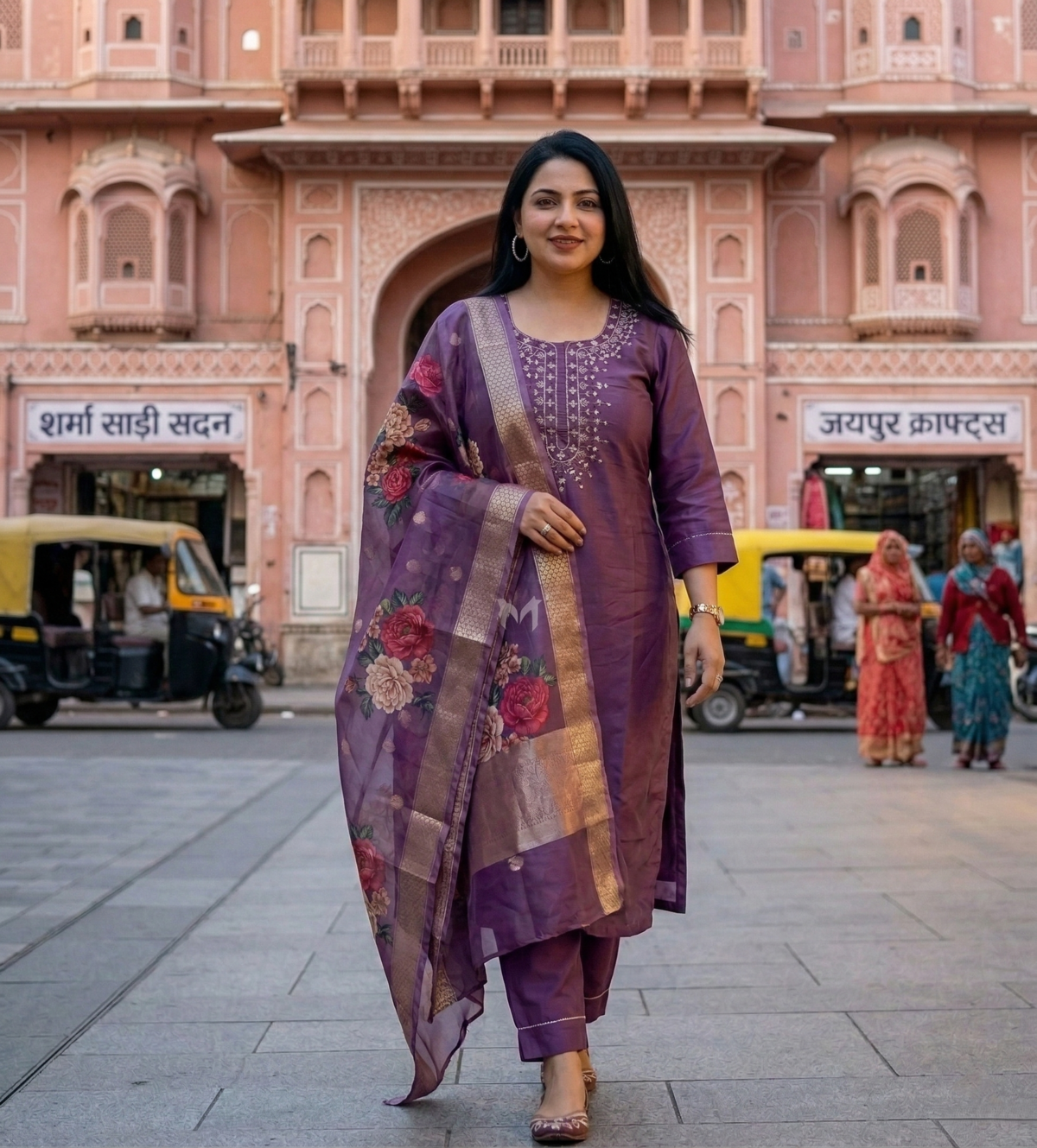 fancy cotton blend kurta set with dupatta OUTDOOR photoshoot elegant ethnic wear salwar suit for women