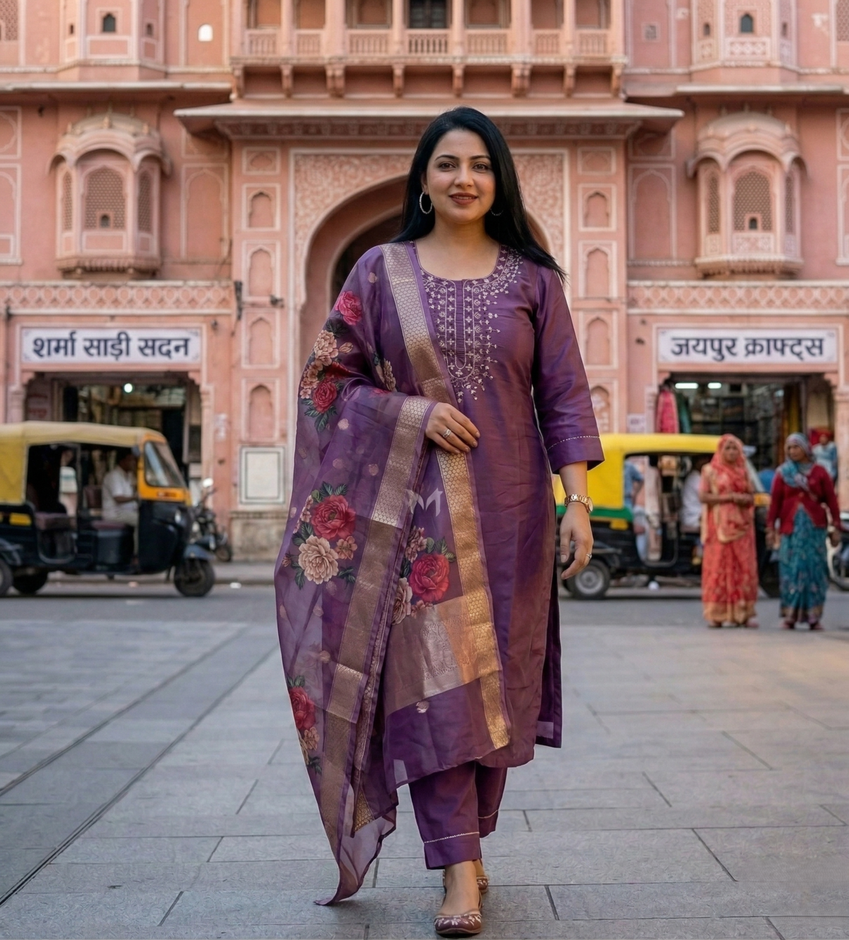 fancy cotton blend kurta set with dupatta OUTDOOR photoshoot elegant ethnic wear salwar suit for women