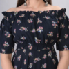 Close up of floral print fabric in women off shoulder co-ord set